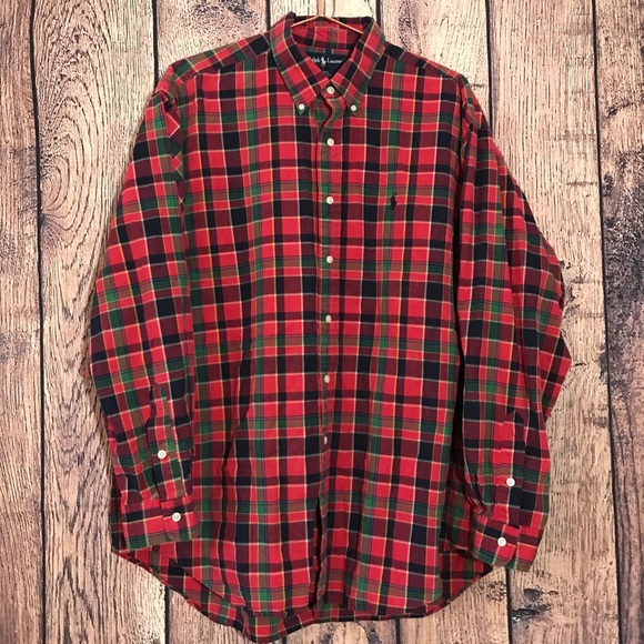 red plaid polo button down